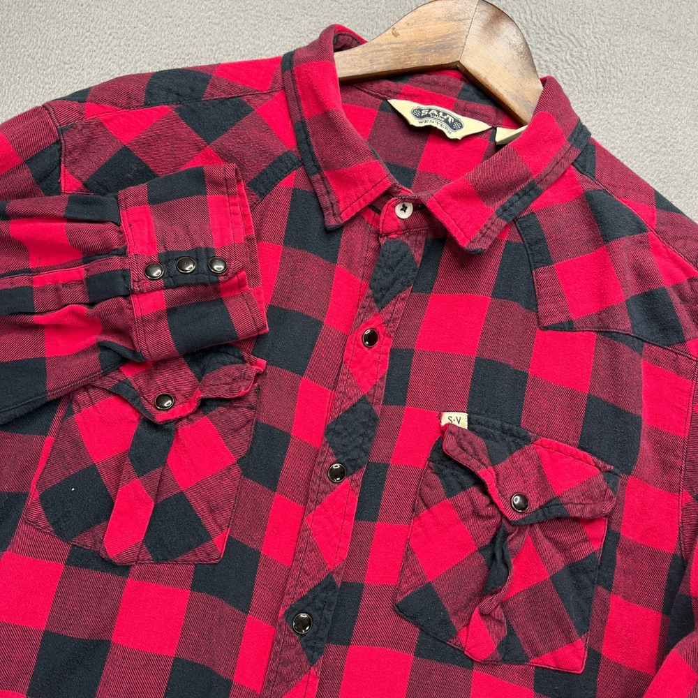 Salt Valley Western Shirt Mens XL Red/Black Cotton Buffalo Plaid Snap Cowboy